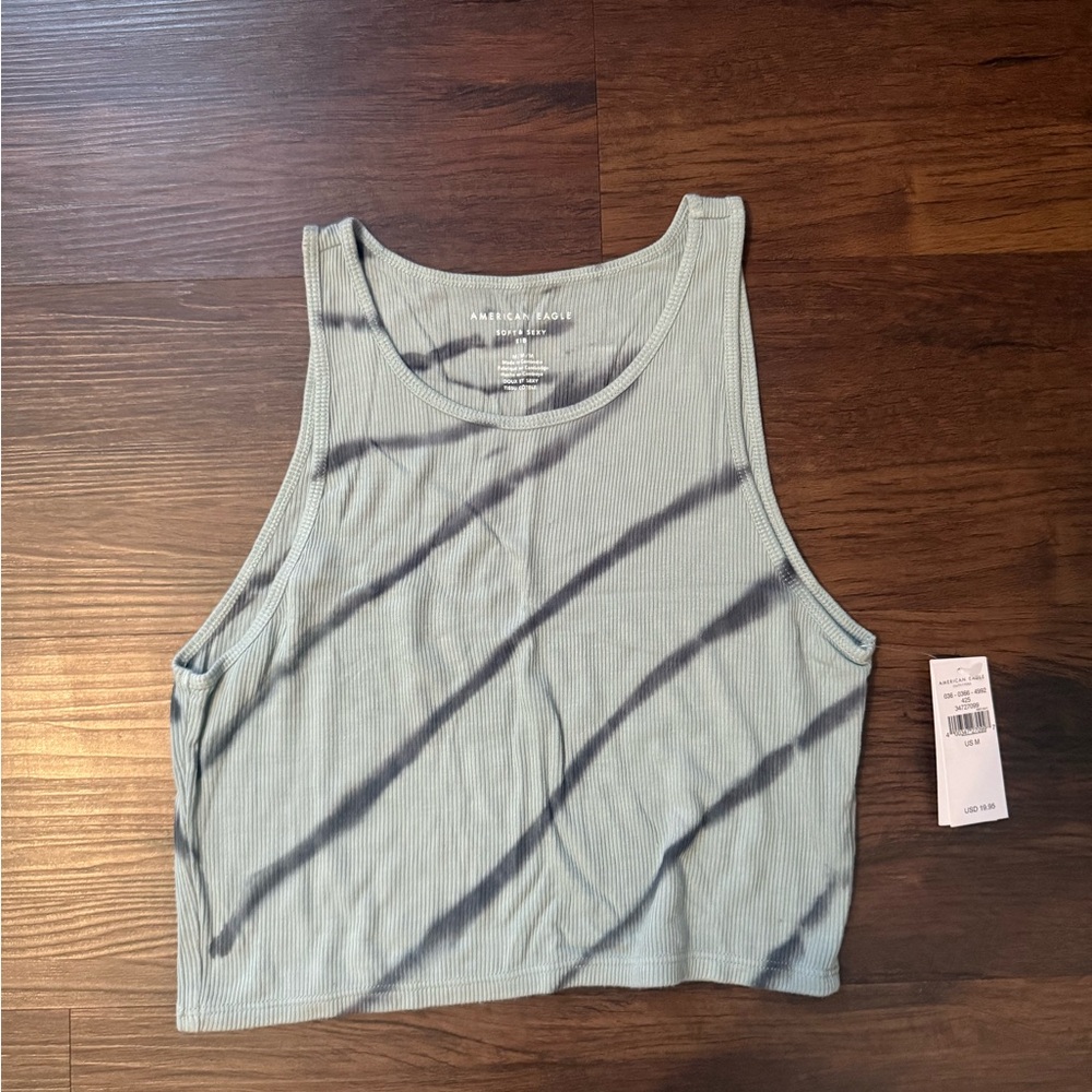 American Eagle Soft & Sexy Ribbed High Neck Cropped Tank Top‎ Tie Dye Medium